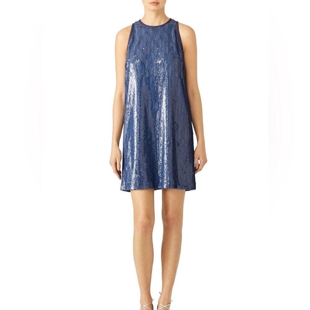 Carmen Marc Valvo Denim Blue Sequin Sleeveless Shift Dress Size 18​​​​​​